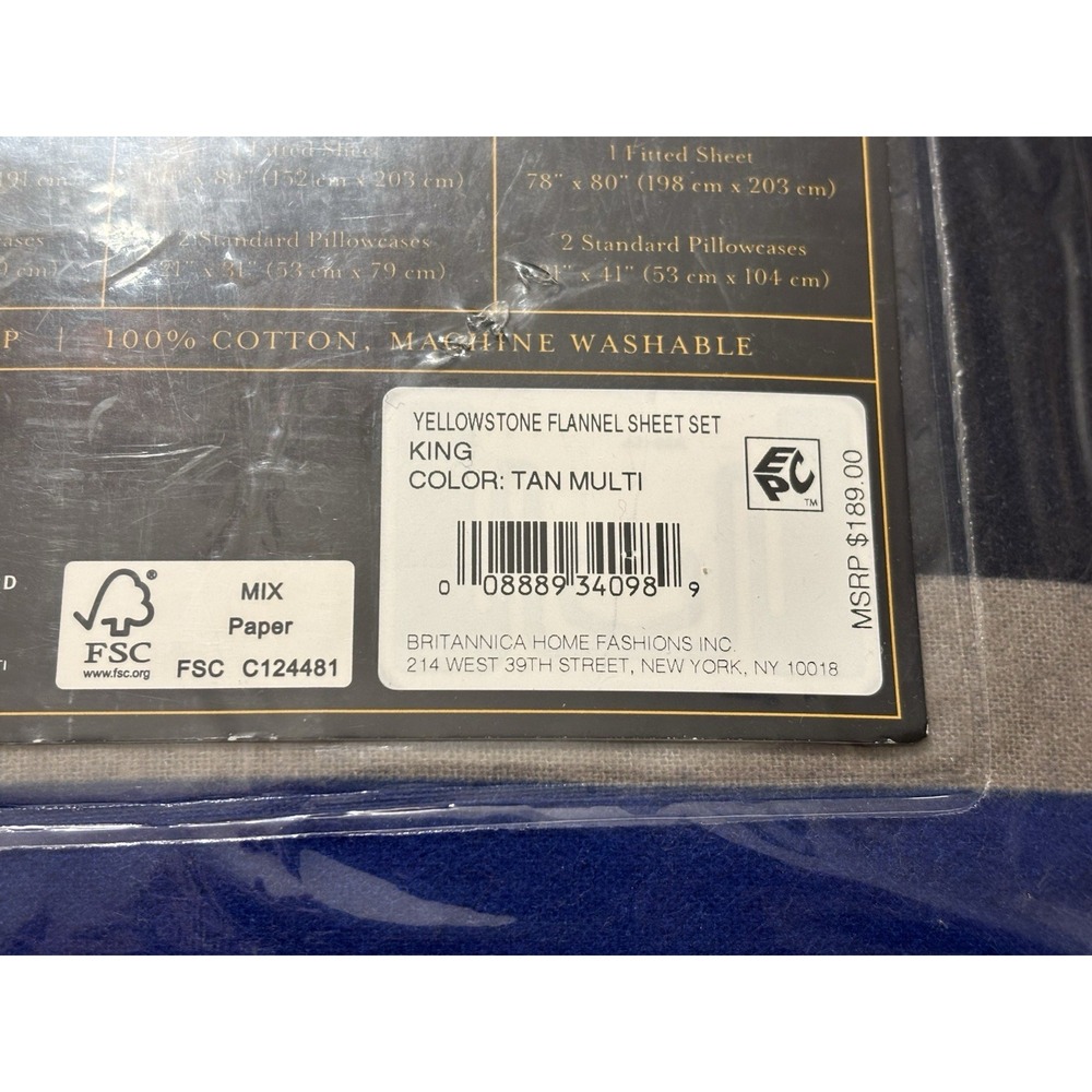 Pendleton Yellowstone King 4 Piece Cotton Flannel Sheet Set Multi Stripe NEW!! - Picture 3 of 4